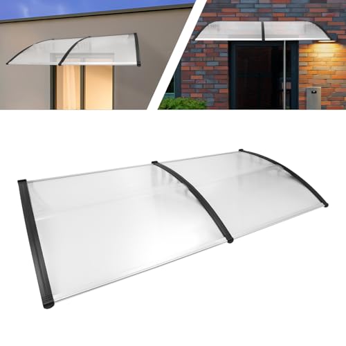 Vordachfür Haustür 200 x 90 cm, Transparentes Pultbogenvordach, Uberdachung Balkon aus Aluminium und Polycarbonat, Schwarz von Bdneygtyr