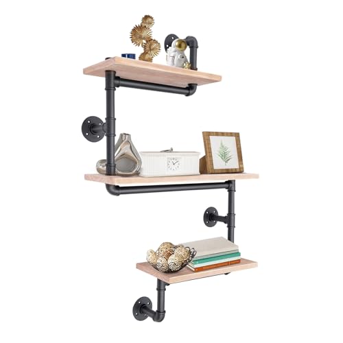Wandregal 60x20cm, Schweberegal mit 3 Etagen, Kiefer & Metall, Industrial Style, Wall Shelf für Wohnzimmer Küche Badezimmer, Schwarz - Braun Wandregal 60x20cm, Schweberegal mit 3 Etagen, Kiefer & Metall, Industrial Style, Wall Shelf für Wohnzimmer Küche Badezimmer, Schwarz - Braun von Bdneygtyr