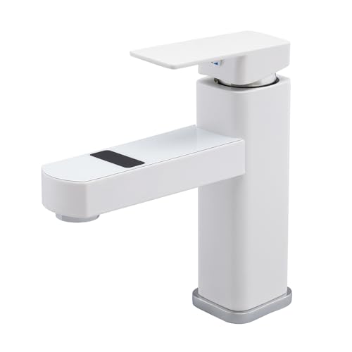 Wasserhahn, Elektrischer Wasserhahn mit LED-Temperaturanzeige, Mischbatterie Waschbecken, Bathroom Tap mit Design aus Rostfreier Stahl, Keramikspule, Waschtischarmatur Weiß Schwarz G1/2 (Weiß) von Bdneygtyr