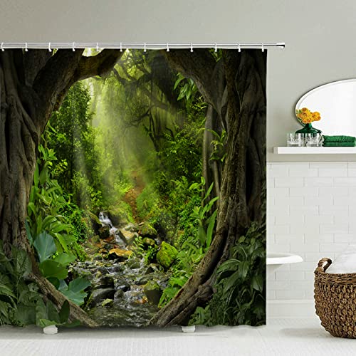3D-Druck Natur Waldlandschaft Badewannenwände Tropischer Regenwald Badezimmer Duschvorhang Dekor Duschvorhänge In Mehreren Größen,180(W)×180(H) cm von Bdwtsvoksrk