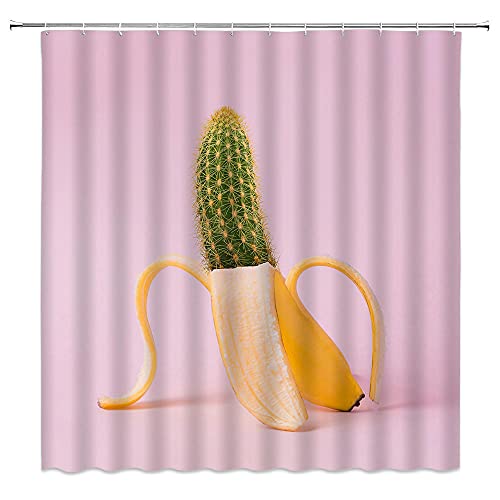 Duschvorhang Lustige Obst Strand Sonnenbaden Kreative Persönlichkeit Banane 3D Print Obst Badezimmer Dekor Vorhang Mit Haken,180X200Cm von Bdwtsvoksrk