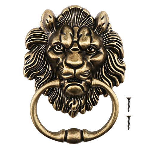 Be In Your Mind 15,8 cm Löwenkopf-Klopfer mit Schrauben, dekorativer Metall-Klopfer, poliertes Bronze, klassisches antikes Design für Haustüren und Hauptvordächer von Be In Your Mind
