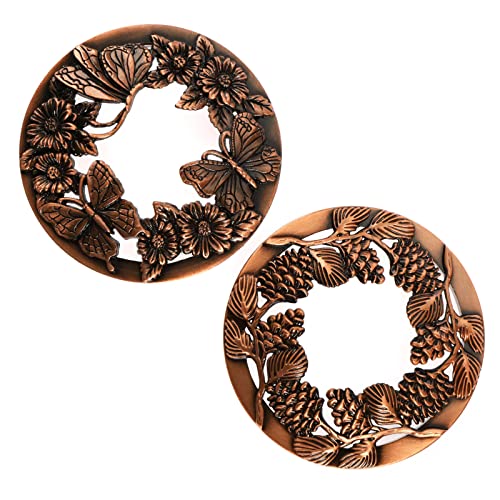 Be In Your Mind 2 x Kerzendeckel, Kerzengläser, Kerzenschirme, antiker Schmetterling, Blume und Tannenzapfenmuster, Kerzendeckel, Kerzenzubehör, Lampenschirme, Rotbronze von Be In Your Mind