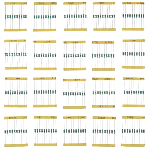 Be In Your Mind 200-teiliges Induktor-Sortiment-Set 1 UH - 4.7 MH 1/2 W Inline-Induktor Farbring Induktivitäts-Sortiment 10x20 Spezifikationen in Kunststoffboxen für Elektrische Schaltkreise Geräte von Be In Your Mind
