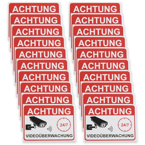 Be In Your Mind 20PCS Warnung Videoüberwachung Aufkleber 7,4 x 5,2 cm Videoüberwachung Schild Aufkleber für Glastüren Indows Rollläden Deutsche Version von Be In Your Mind