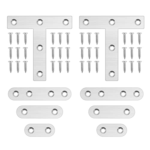 Be In Your Mind 24 Stück T-Halterungen und gerade Halterungen, Edelstahl-Halterungen, Kit zum Verbinden von flachen Plattenhalterungen, Zubehör für Schränke, Schubladen, Stühle von Be In Your Mind