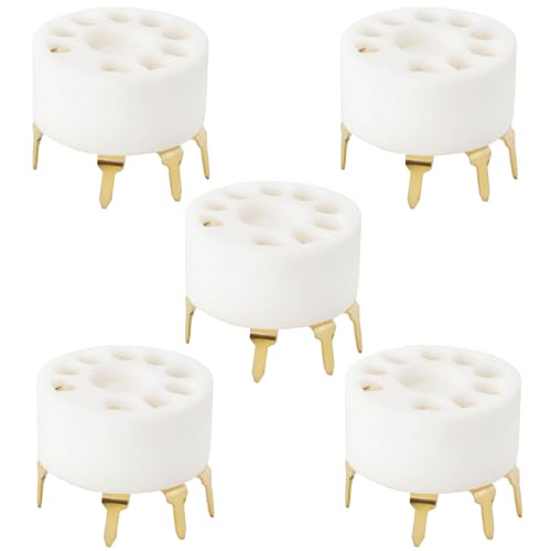 Be In Your Mind 5 STK. 9-polige Elektronische Röhrensockel-Leiterplattenfassung aus Keramik Vergoldet Kompatibel mit 12AX7 12AT7 12AU7 Vakuumröhre Schutzröhren-Stiftsockel von Be In Your Mind