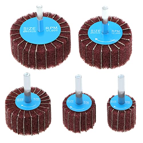 Be In Your Mind 5 Stück grobe Vlies-Interleaf Klappe Schleifscheiben Pad 120 Körnung 6 mm Schaft Schleifscheibe Nylonfaser Scheuerschwamm für Drehwerkzeug 25/30/40/50/60 mm rot von Be In Your Mind