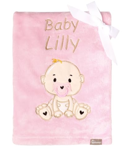 Be Mammy Personalisierte Babydecke mit 3D Applikation Warme Kuscheldecke mit Namen und Geburtsdatum; Perfektes Baby Geschenk; Blanket; Krabbeldecke BE20-280 (Puderrosa - Mädchen) von Be Mammy