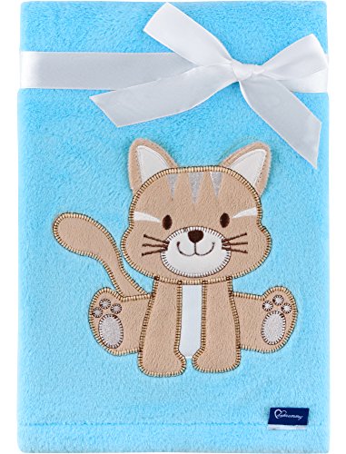 Be Mammy Warme Kuscheldecke Babydecke Blanket Baby Geschenk BE20-168 (Blau - Katze) von Be Mammy