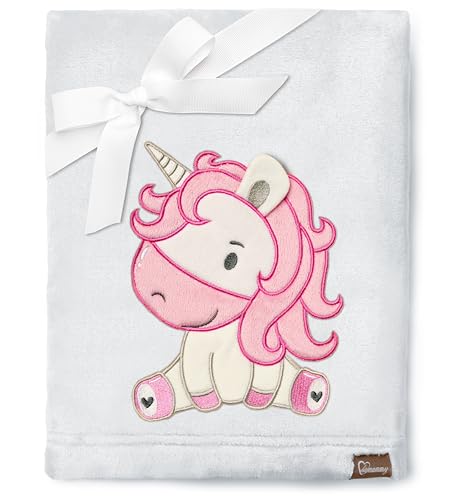 Be Mammy Warme Kuscheldecke Babydecke Blanket Baby Geschenk BE20-168 (Hellgrau - Einhorn) von Be Mammy