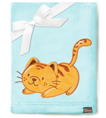 Be Mammy Warme Kuscheldecke Babydecke Blanket Baby Geschenk BE20-168 (Puderblau - Katze) von Be Mammy