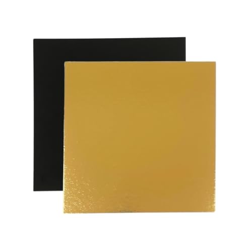 Be Your Packer 10er-Set Tortenunterlage Quadratische 20x20 cm | Cake Board |Tortenböden | Karton Gold & Schwarz 1 mm Dicke | Große Tortenplatte | Kuchenplatte Cakeboard für Torten Kuchen Geburtstag von Be Your Packer