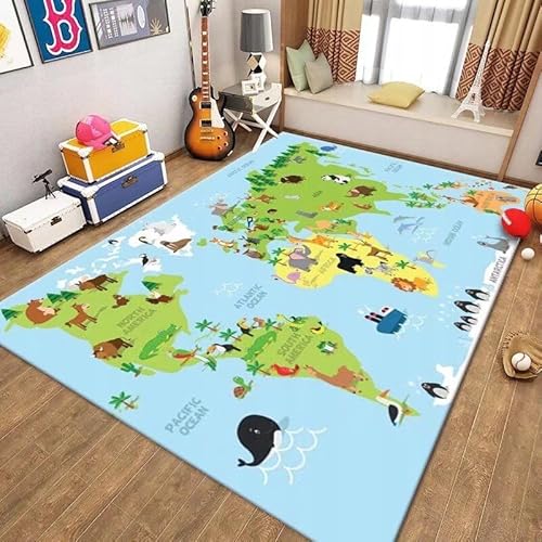 be yourself Kinderteppich Weltkarte 120x200 cm – Spielteppich für Kinderzimmer mit Kontinenten, Tieren und Ozeanen – Fördert spielerisches Lernen und Entdecken von be yourself