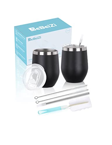 BeBeiZi 2 Stück Weinbecher Edelstahl, 350ml Stemless Weinbecher Mit Deckel Und Strohhalm, Vakuumisolierte Reisekaffeetasse für Cocktails, Coffee, Hochzeitsgeschenk, Geburtstag Frauen, DIY BeBeiZi 2 Stück Weinbecher Edelstahl, 350ml Stemless Weinbecher Mit Deckel Und Strohhalm, Vakuumisolierte Reisekaffeetasse für Cocktails, Coffee, Hochzeitsgeschenk, Geburtstag Frauen, DIY von BeBeiZi