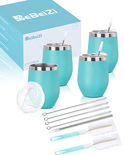 BeBeiZi 4 Stück Weinbecher Edelstahl, 350ml Stemless Weinbecher Mit Deckel Und Strohhalm, Vakuumisolierte Reisekaffeetasse für Cocktails, Coffee, Hochzeitsgeschenk, Geburtstag Frauen, DIY BeBeiZi 4 Stück Weinbecher Edelstahl, 350ml Stemless Weinbecher Mit Deckel Und Strohhalm, Vakuumisolierte Reisekaffeetasse für Cocktails, Coffee, Hochzeitsgeschenk, Geburtstag Frauen, DIY von BeBeiZi