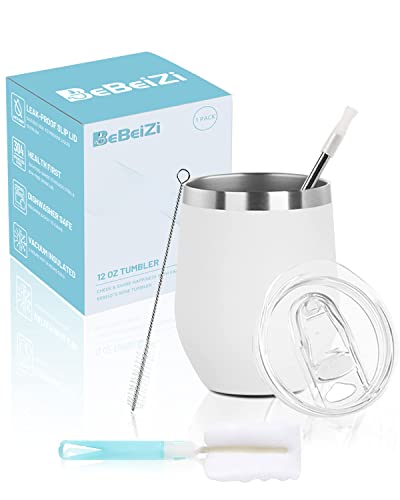 BeBeiZi Weinbecher Edelstahl, 350ml Stemless Weinbecher Mit Deckel Und Strohhalm, Vakuumisolierte Reisekaffeetasse für Cocktails, Coffee, Hochzeitsgeschenk, Geburtstag Frauen, DIY BeBeiZi Weinbecher Edelstahl, 350ml Stemless Weinbecher Mit Deckel Und Strohhalm, Vakuumisolierte Reisekaffeetasse für Cocktails, Coffee, Hochzeitsgeschenk, Geburtstag Frauen, DIY von BeBeiZi