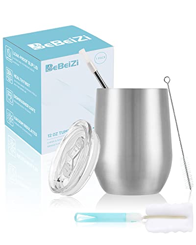 BeBeiZi Weinbecher Edelstahl, 350ml Stemless Weinbecher Mit Deckel Und Strohhalm, Vakuumisolierte Reisekaffeetasse für Cocktails, Coffee, Hochzeitsgeschenk, Geburtstag Frauen, DIY BeBeiZi Weinbecher Edelstahl, 350ml Stemless Weinbecher Mit Deckel Und Strohhalm, Vakuumisolierte Reisekaffeetasse für Cocktails, Coffee, Hochzeitsgeschenk, Geburtstag Frauen, DIY von BeBeiZi