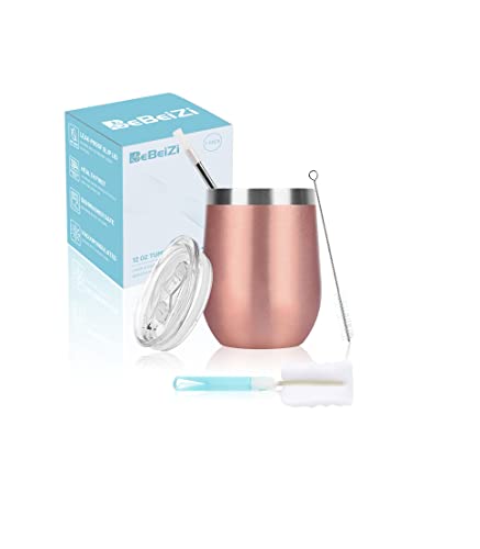 BeBeiZi Weinbecher Edelstahl, 350ml Stemless Weinbecher Mit Deckel Und Strohhalm, Vakuumisolierte Reisekaffeetasse für Cocktails, Coffee, Hochzeitsgeschenk, Geburtstag Frauen, DIY BeBeiZi Weinbecher Edelstahl, 350ml Stemless Weinbecher Mit Deckel Und Strohhalm, Vakuumisolierte Reisekaffeetasse für Cocktails, Coffee, Hochzeitsgeschenk, Geburtstag Frauen, DIY von BeBeiZi