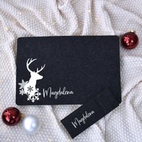 Personalisierte Tischdekoration Zu Weihnachten| Weihnachts-Hirsch | Platzset Und Bestecktasche Mit Namen von BeBonnieShop