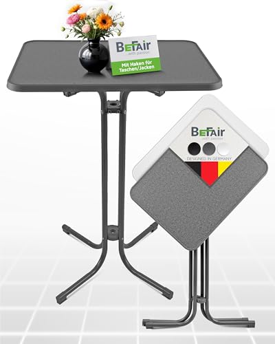 BeFair Stehtisch Klappbar Anthrazit Rechteckig 60 x 80 cm Ela - Stabiler Partytisch in Höhe 110 cm mit 4 praktischen Haken für Jacken oder Handtaschen für Empfänge, Hochzeiten und Grillpartys von BeFair