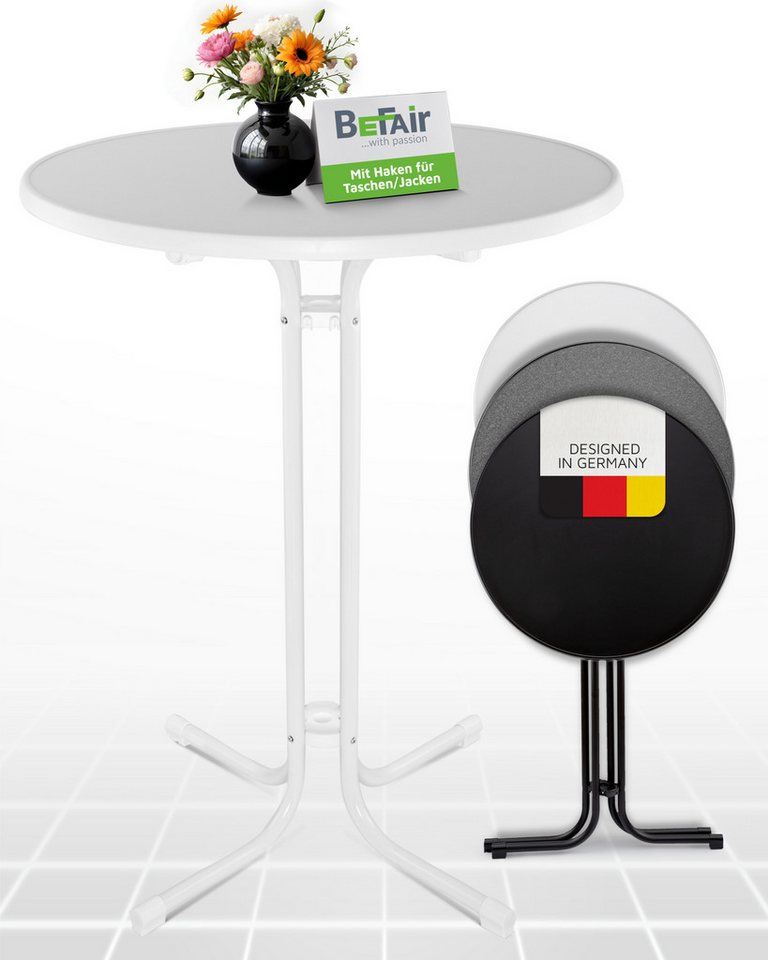 BeFair Stehtisch Nico (Vormontiert), Gastro Klappbar 70 cm & 80 cm Nico Bistrotisch Partytisch Rund Weiß von BeFair