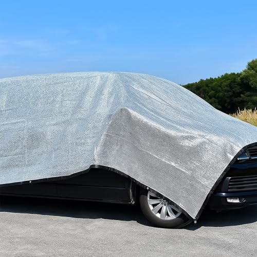 BeGrit Schattennetz Auto Hund 75% Alu Hitzeschutz mit Ösen 3m x 4m UV Luftdurchlässiges Sonnennetz Aludecke Auto Alunetz reflektierende Schattenplane für Camping Gewächshaus Garten Patio Pflanze von BeGrit