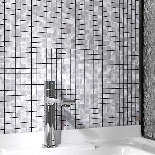 BeNice Fliesen Küche Fliesenaufkleber Bad,Selbstklebende Fliesen Mosaik Fliesen Metall Kleine Fliesen (5 Matten, Silber) von BeNice