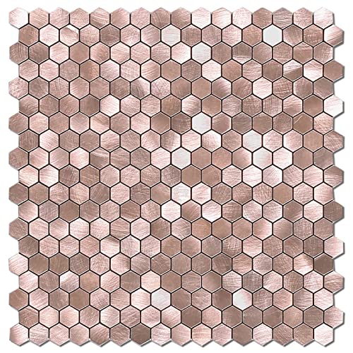 BeNice Fliesenaufkleber Bad Selbstklebende Fliesen,Mosaikfliesen Küche Kleine Fliesen Metall(5STÜCKE Braun) von BeNice