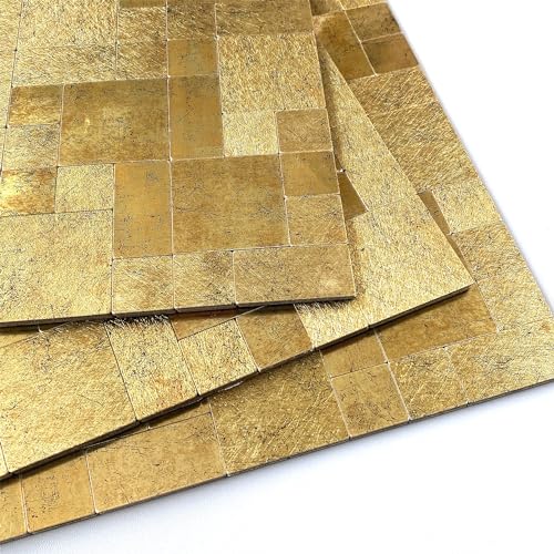 BeNice Fliesenaufkleber für Küchenrückwand, selbstklebende Wandfliesen, 3D-Klebefliesen, abziehen und aufkleben, Metallrückwand (5 Blatt, Fließendes Gold) von BeNice