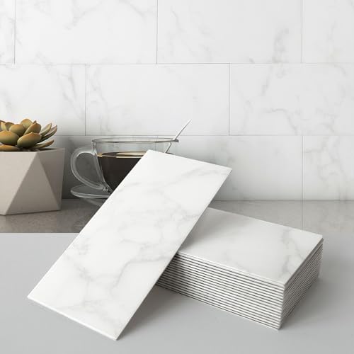 BeNice Matt Große Wandfliesen Selbstklebend Küche,Badezimmer Marmor Fliesenaufkleber Wasserdicht CM 10x20 (Carrara Weiß,23 Stücke) von BeNice