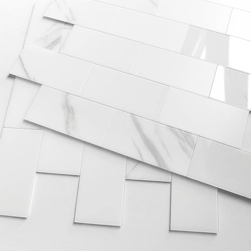 BeNice Metro Fliesen Selbstklebend 3d,Selbstklebende Wandfliesen Mosaik Marmor Fliesenaufkleber Klebefliesen Küche Bad Weiß Dusche(10 Fliesen) Calaeatta von BeNice