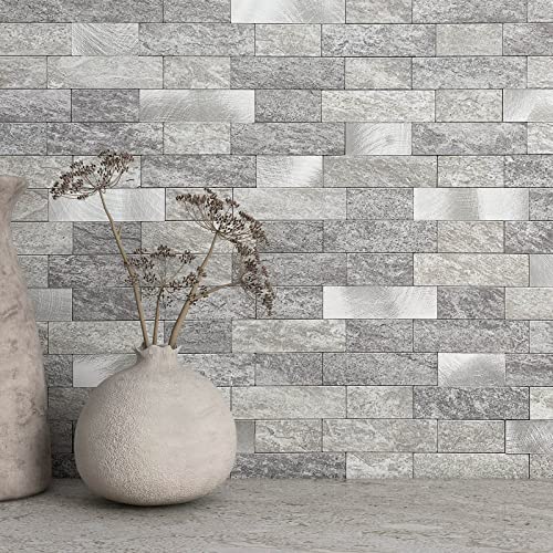 BeNice Mosaikfliese Selbstklebend Marmor,Wandfliesen Selbstklebend Fliesen Aufkleber Wand Küche Wasserdicht(10stück Grau und Silber) von BeNice
