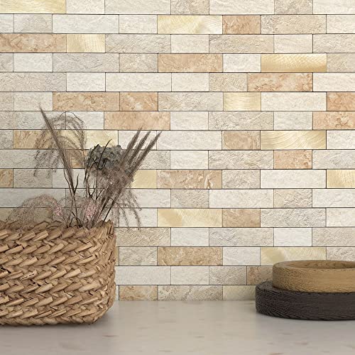 BeNice Mosaikfliese Selbstklebend Marmor,Wandfliesen Selbstklebend Fliesen Aufkleber Wand Küche Wasserdicht(5stück Beige) von BeNice