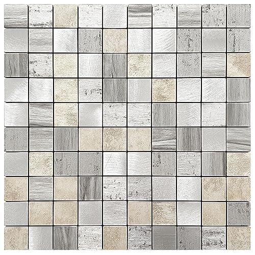 BeNice Selbstklebende Fliesen Küche,Fliesenaufkleber Bad Aufkleber Fliesen Wandplatte aus Metall Selbstklebendes Mosaik(Quadratisch Grau,10Stück) von BeNice