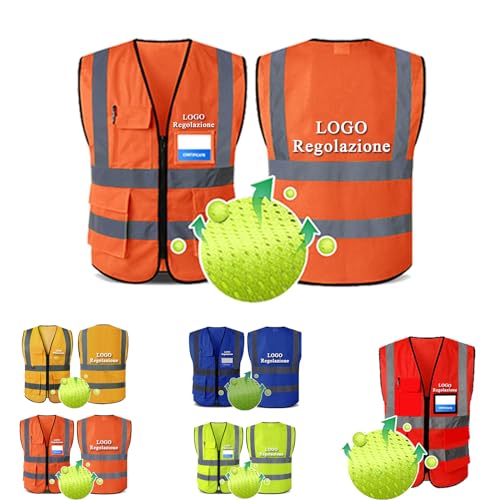 BeNsil Personalisierte Warnweste selbst,Personalisierte Bedruckbare Warnweste mit Text oder Mehrfarbigem Logo und Mehreren Taschen,Bedruckt mit Namen, Text, Bild, Logo der Firm von BeNsil