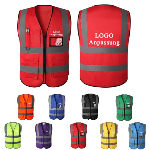 BeNsil Personalisierte Warnweste selbst,Personalisierte Bedruckbare Warnweste mit Text oder Mehrfarbigem Logo und Mehreren Taschen,Bedruckt mit Namen, Text, Bild, Logo der Firm von BeNsil