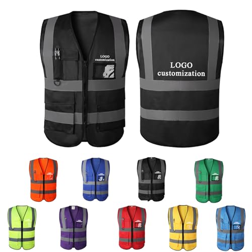 BeNsil Personalisierte Warnweste selbst,Personalisierte Bedruckbare Warnweste mit Text oder Mehrfarbigem Logo und Mehreren Taschen,Bedruckt mit Namen, Text, Bild, Logo der Firm von BeNsil