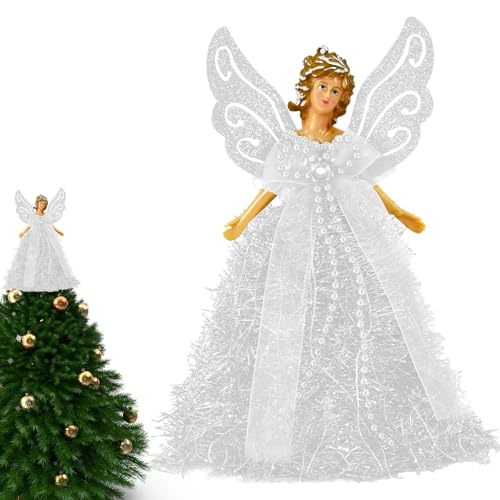 Engel-Weihnachtsbaumspitze – Baumkronen-Engel-Weihnachtsdekoration, Baumkronen-Prinzessin-Figur mit Flügeln, Feen-Ornamente, Baumspitzen für Feiertagsparty-Geschenke von BeNsil