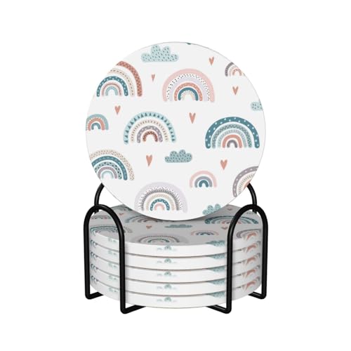 Untersetzer, Keramik-Untersetzer mit Halter, Getränkeuntersetzer, Tassen, Unterlage, 6er-Set, schöner Regenbogen von BeNtli