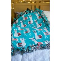 Reversible Lama-Fleece-Decke | Kleine Haustier Fleecedecke Kleinkind/Baby-Decke Petrol/Lama Und Grau Kleiner Hund/Katze-Decke von BeStillSolutions