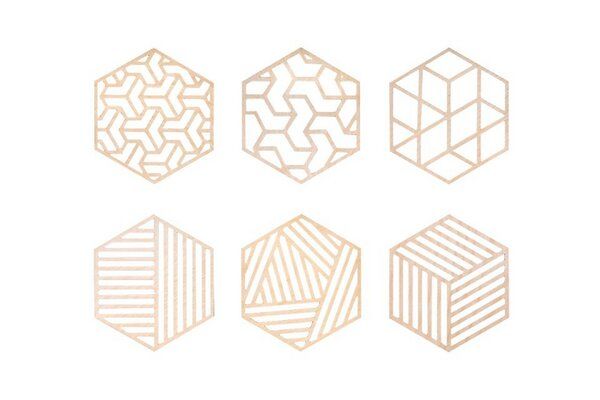 BeWooden 6St. Untersetzer aus Holz "Geometrie" / 2 verschiedene Farben von BeWooden