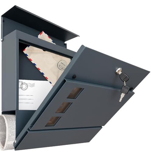 Wandbriefkasten Anthrazit RAL 7016 mit Zeitungsfach – Wetterfest & rostfrei durch Pulverbeschichtung – Briefkasten zur Wandmontage – Modernes Design – inkl. Montagematerial Wandbriefkasten Anthrazit RAL 7016 mit Zeitungsfach – Wetterfest & rostfrei durch Pulverbeschichtung – Briefkasten zur Wandmontage – Modernes Design – inkl. Montagematerial von BeXom