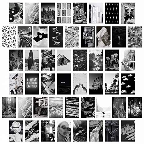 BeYumi 50 Stück Collage Card Schwarz und Weiß ästhetische Bilder, Indie Wanddeko, Teenager-Jungs Mädchen Schlafsaal Raumdekoration Fotosammlung Foto-Wand Poster Set (4x6 Zoll) von BeYumi