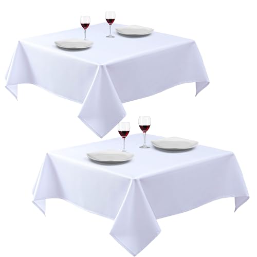 Bea's Party Weiße quadratische Tischdecke, 157 cm x 157 cm, quadratisches Wachstuch aus Stoff, waschbare Stofftischdecke, Tischdecke für Küche, Veranstaltungen, Gastgewerbe (2 Stück) von Bea's Party