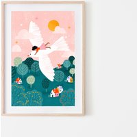 Fliegender Vogel Kunstdruck, Verträumtes Kinderzimmer Dekor, Boho Poster von BeaMullerPrints