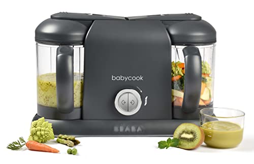 Béaba Babycook Duo Küchenmaschine 4 in 1 Mixer Schnelldampf 15 min Diversifizierung Lebensmittel Kleine Töpfe Baby Haus XXL Inhalt 2200 ml Dark Grey, 912952, Dunkelgrau von Béaba