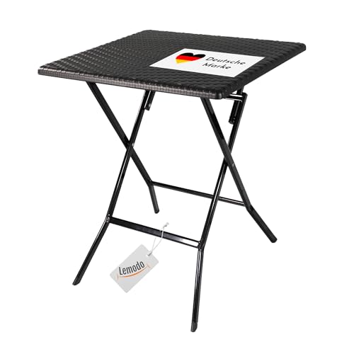Lemodo Klapptisch mit Tischplatte in schwarzer Rattan-Optik, Balkontisch 62 x 62 cm (L x B) | Beistelltisch bis zu 40 kg belastbar, Gartentisch, robuster Plastiktisch von Lemodo