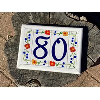 Florale Hausnummern Mit Rahmen Personalisierte Benutzerdefinierte Adresse Fliesen Zeichen, Keramik Hausnummer Dekorative Housewarming Home Zeichen von BeachStudio7