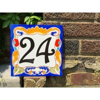 Kleine Hausnummer Adressschild Handgemaltes Adressschild, Hausnummer, Keramik Plakette Benutzerdefinierte Adresse Fliese, Einweihungsgeschenk von BeachStudio7